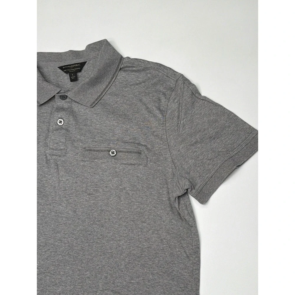 Banana Republic Luxe Touch Performance Polo Shirt Men Large Slim Fit Gray Cotton